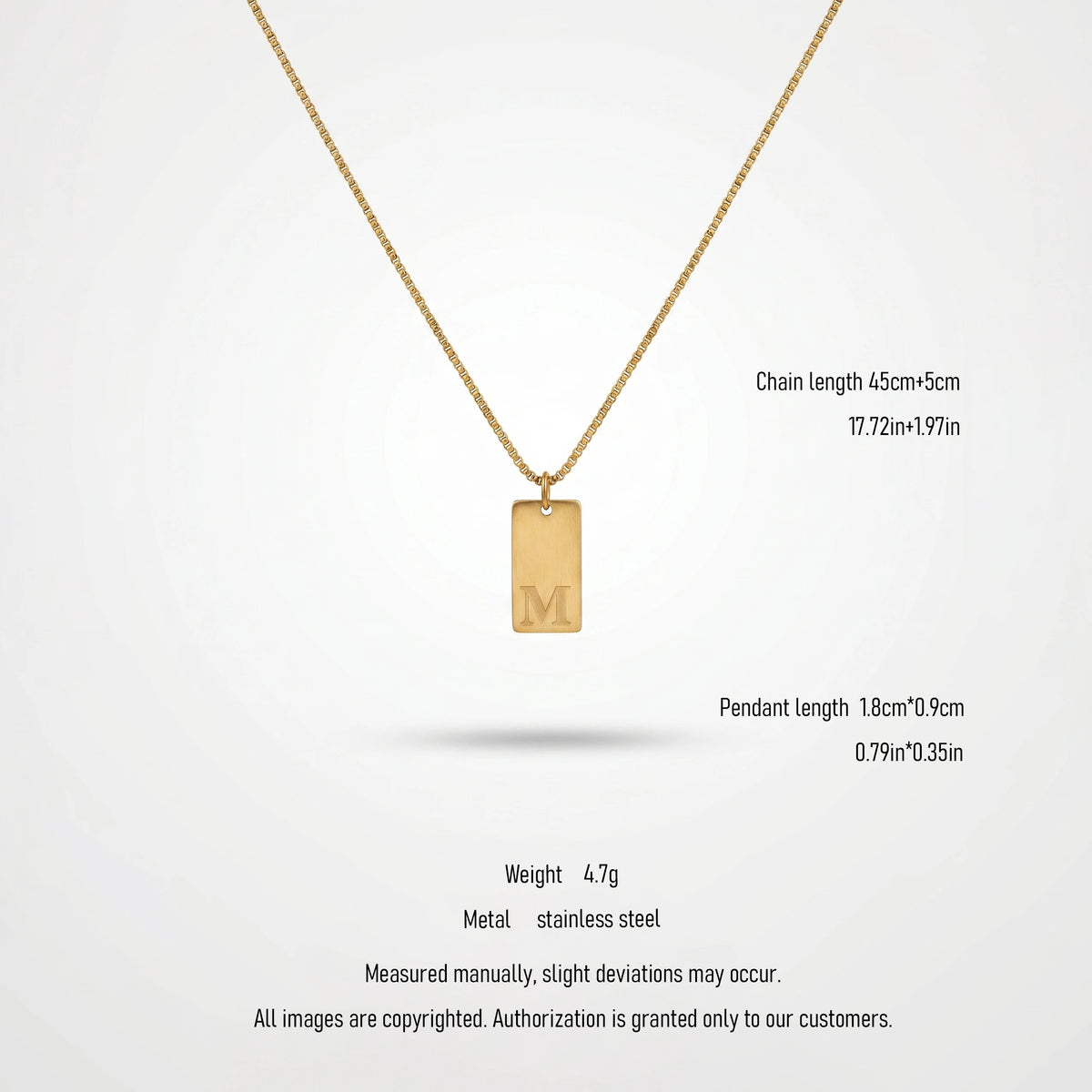 QIAOREN 10816 Tarnish Resistant Gold Plated Stainless Steel Orthodox Letter Pendant Necklace Dainty Box Chain Party Jewelry