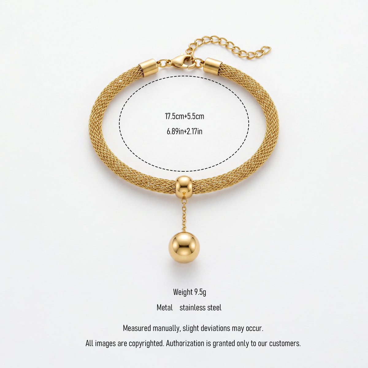 QIAOREN 13292 Gold Plated Stainless Steel Mesh Bracelet Ball Charm Chain Bracelet Minimalist Statement Jewelry for Women