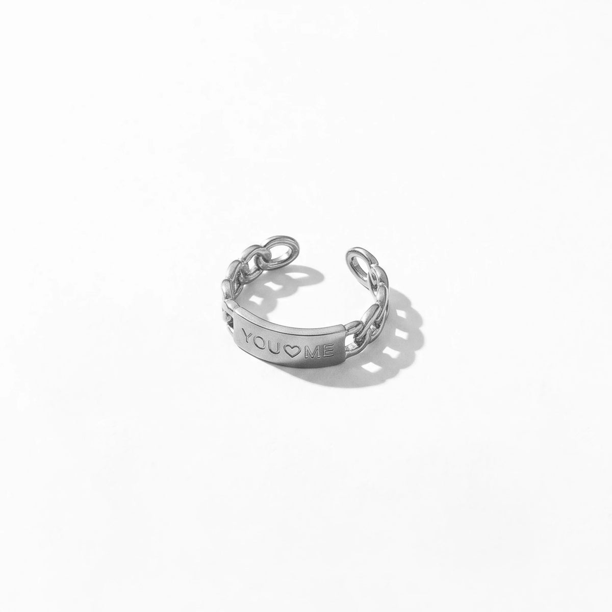 QIAOREN 10707 You & Me Engraved Gold Ring Set - 5Pcs Hypoallergenic Stainless Steel Open Rings