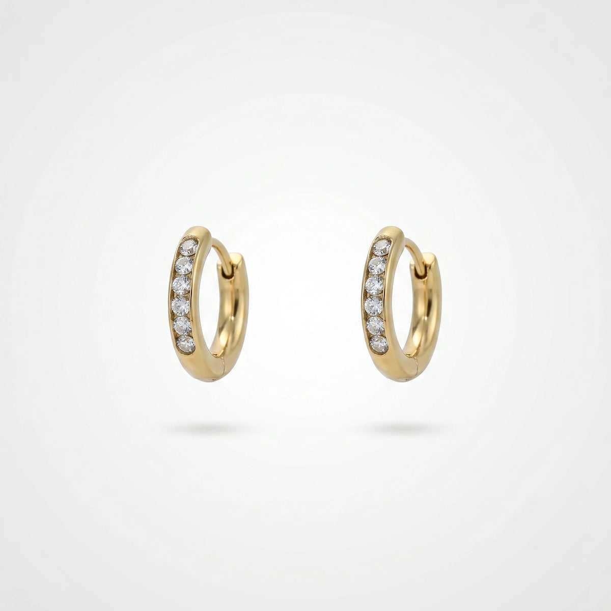 QIAOREN 12341 Dainty Round CZ Huggie Hoop Earrings Gold Stainless Steel Tiny Flush Set Crystal Mini Hoops Stackable Jewelry US