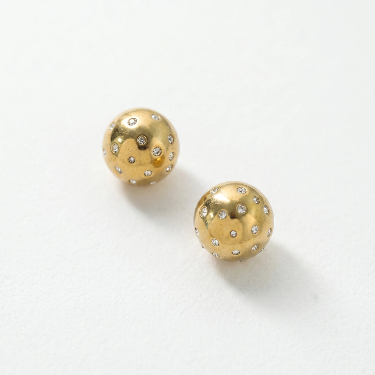 QIAOREN 12263 Waterproof Tarnish Free Gold Dome Earrings Stainless Steel Gypsy Set Sparkling CZ Dotted Ball Studs Jewelry US EU