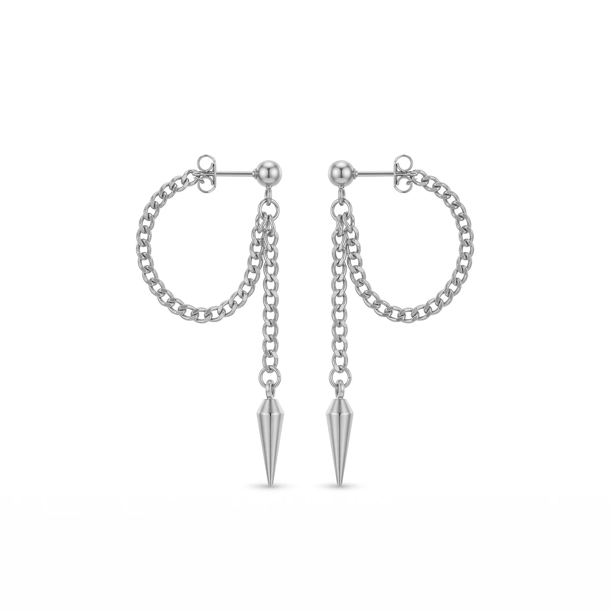 QIAOREN 10635 Hot Sale Chain Tassel Spike Earrings Stainless Steel Gold Plated for Women