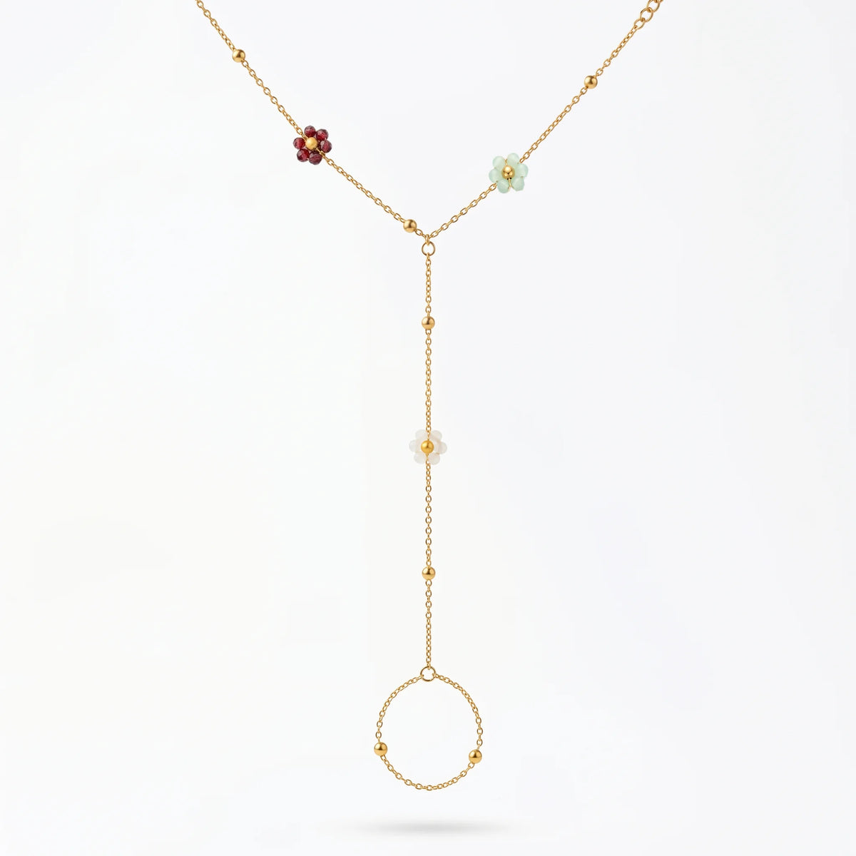 QIAOREN 10764 Stainless Steel Mixed Color Flower Hand Chain Finger Bracelet Trendy Boho Jewelry for Women Party