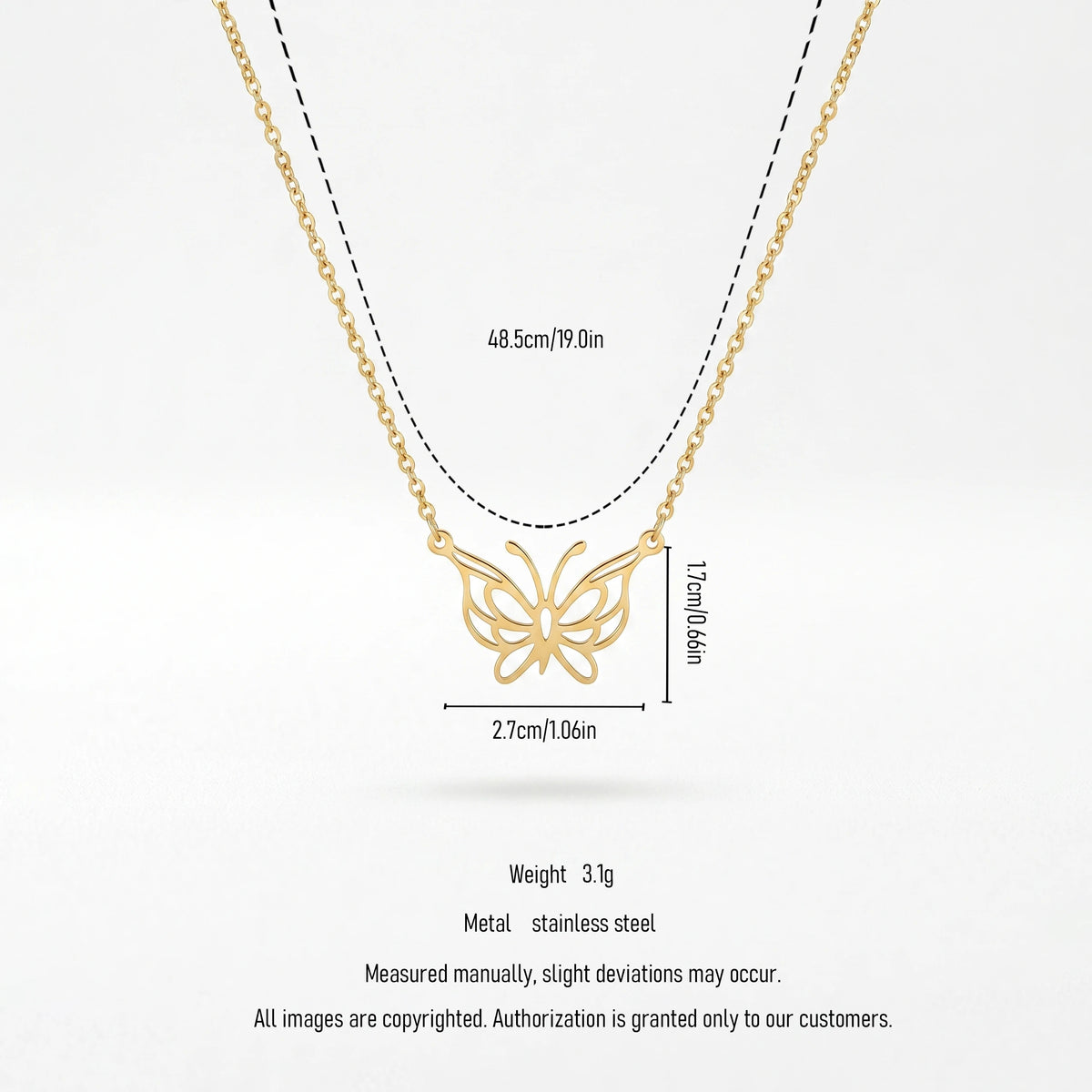 QIAOREN 11982 Trend Bohemian Jewelry Stainless Steel Gold Plated Hollow Cut Butterfly Pendant Necklace  Cable Chain Necklaces