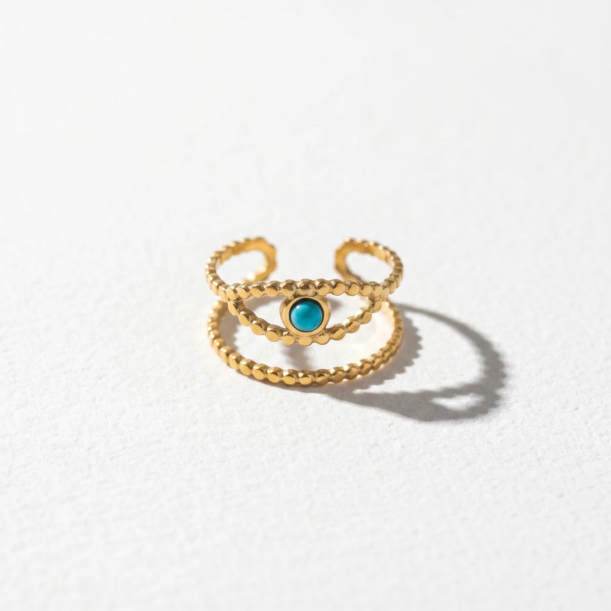 QIAOREN 13155-60 5Pcs Gold Turquoise Open Ring Set Boho Hollow Adjustable Stackable Stainless Steel Jewelry for Women