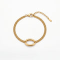 QIAOREN 13974 Stainless Steel Double Chain Bracelet Gold Oval Link Bracelet Adjustable Minimalist Jewelry for Women