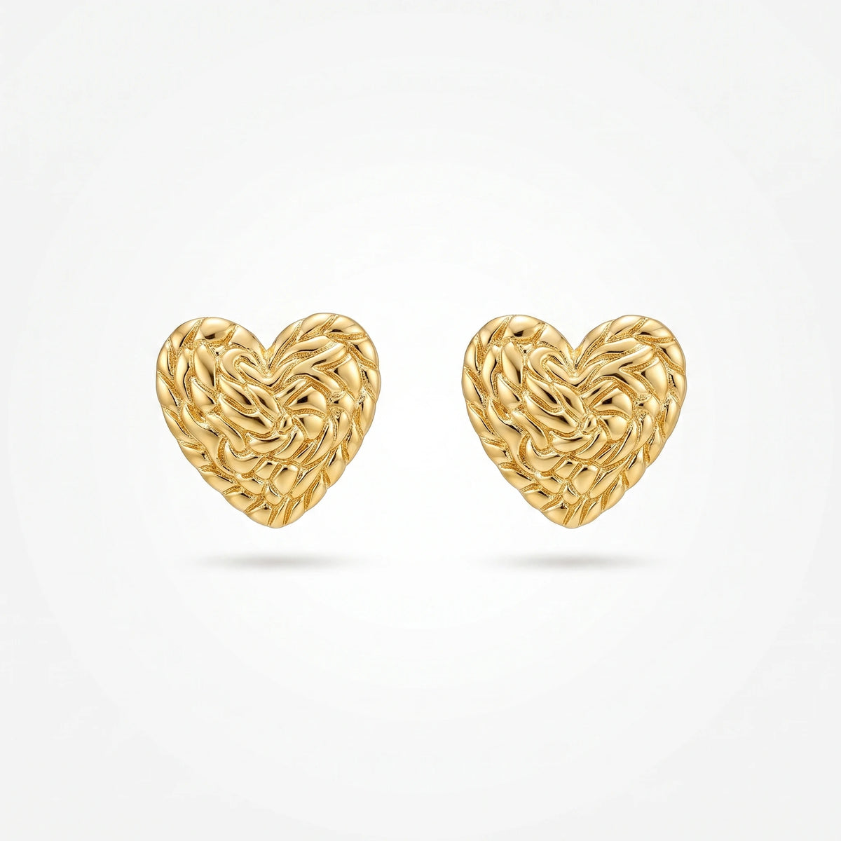 QIAOREN 13249 Gold Stainless Steel Woven Heart Stud Earrings Braided Texture Love Ear Studs Hypoallergenic Jewelry for Women