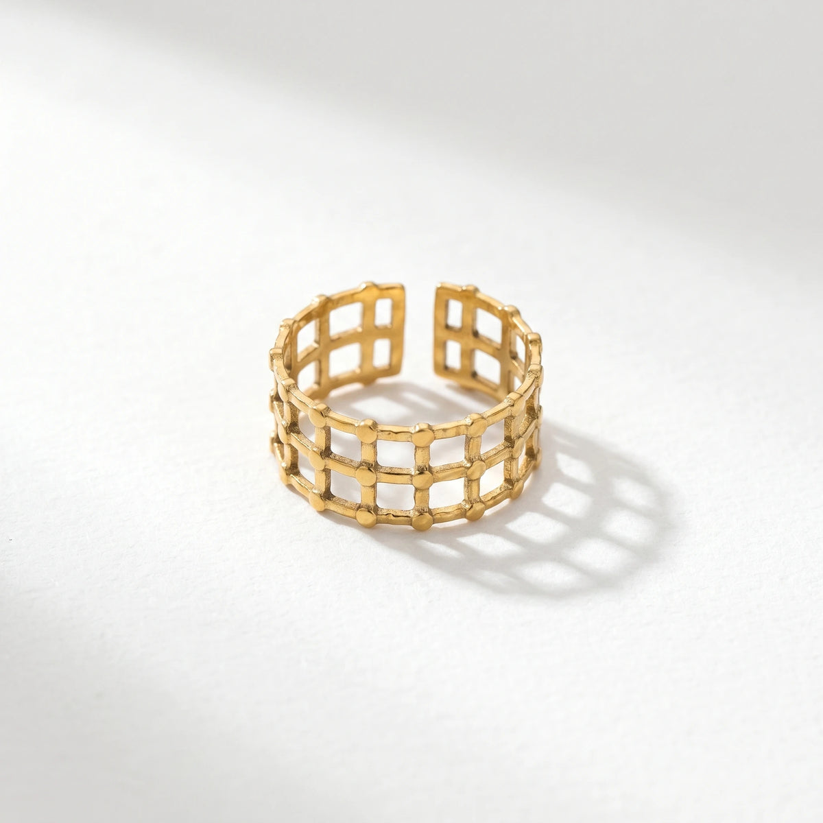 QIAOREN 13126-30 5Pcs 18K Gold Plated Stainless Steel Open Ring Set, Adjustable Stackable Durable Finger Rings