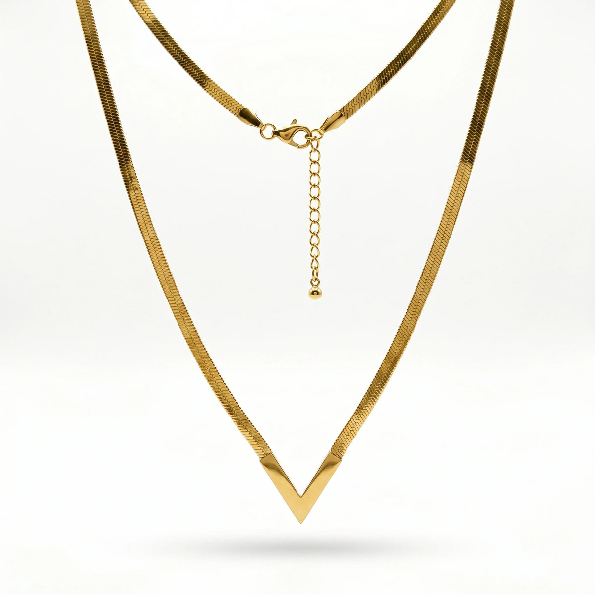 QIAOREN 10586 V Shape Snake Chain Necklace 18K Gold Plated Stainless Steel Waterproof Tarnish Free Jewelry for Women Party