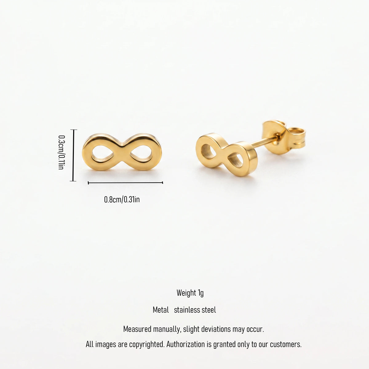 QIAOREN 14012 Solid Hollow Infinity Symbol Stud Earrings, Polished Gold Eternal Love Ear Stud Jewelry Gift