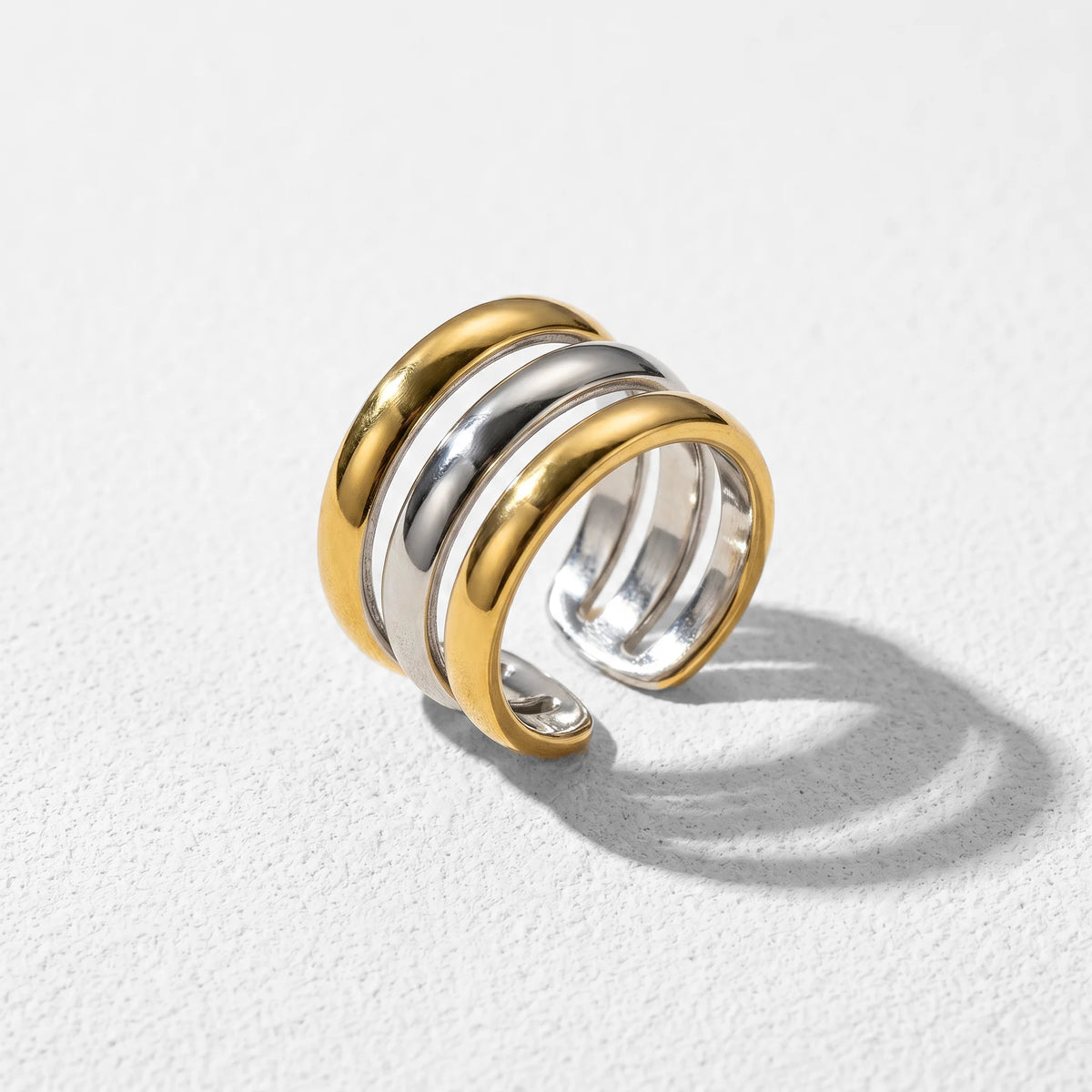 QIAOREN 12968-73 18K Gold Plated 316L Stainless Steel Two Tone Snake Star Adjustable Rings Set Tarnish Free Waterproof Jewelry