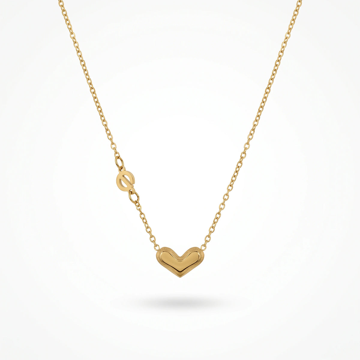 QIAOREN 13940 Hin Oval Link Chain Letter Initial Heart Pendant Necklace, Polished Gold Custom Alphabet Love Collar Jewelry