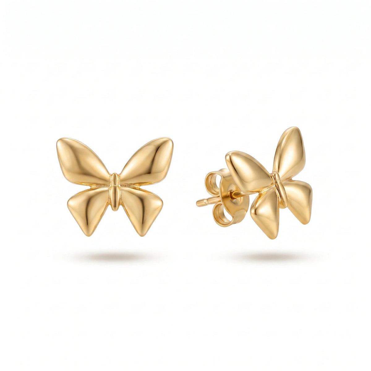 QIAOREN 14555 Stainless Steel Butterfly Stud Earrings Gold Tone Cute Fashion Earrings Waterproof Hypoallergenic Jewelry