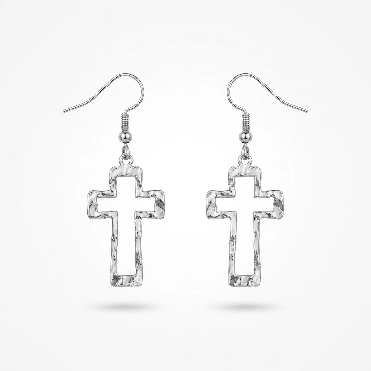 QIAOREN 10584 Hollow Cross Drop Earrings 18K Gold Plated Stainless Steel Waterproof Tarnish Free Trendy Party Religious Jewelry