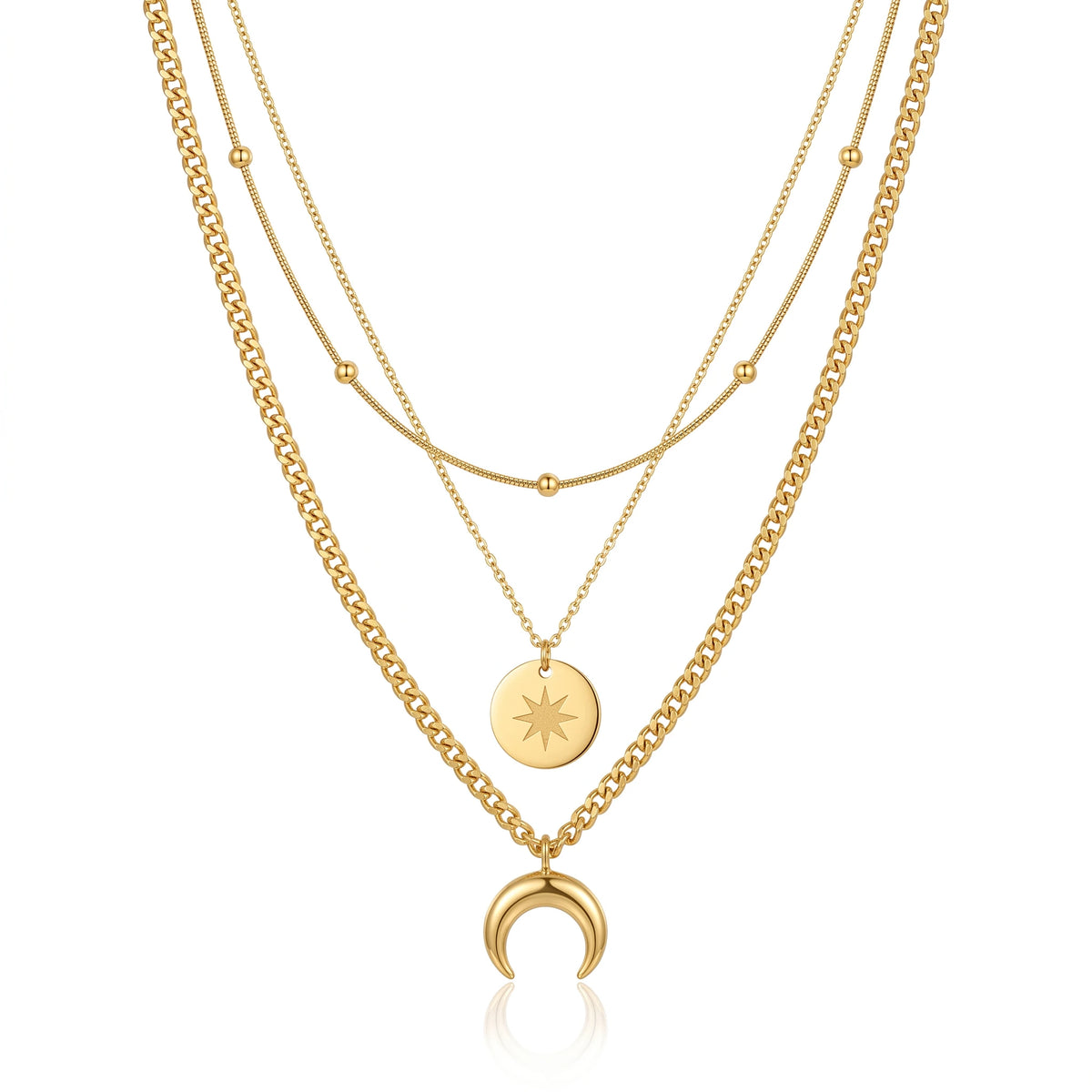 QIAOREN 13480 Vintage Square White Shell Butterfly Pendant Necklace with Beaded Ball Chain, Dainty Gold Neck Jewelry Gift