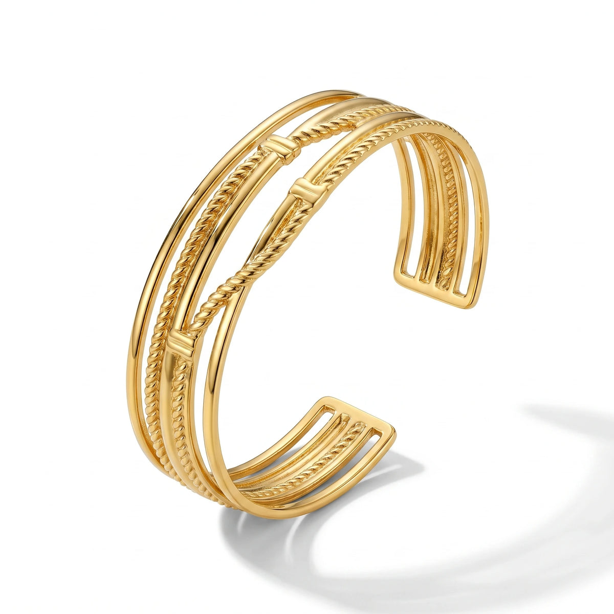 QIAOREN 12710 Boho Irregular Big Small Sculpted Flower Open Gold Bangle Stainless Steel Hollow Stackable Bracelet Wholesale