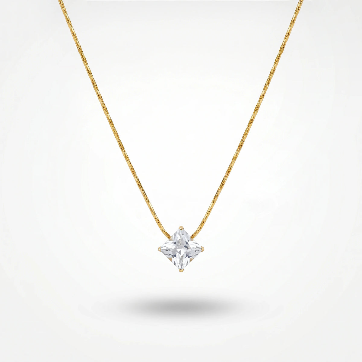 QIAOREN 13170 Stainless Steel Princess Cut CZ Pendant Necklace Gold Plated Elegant Solitaire Jewelry for Women