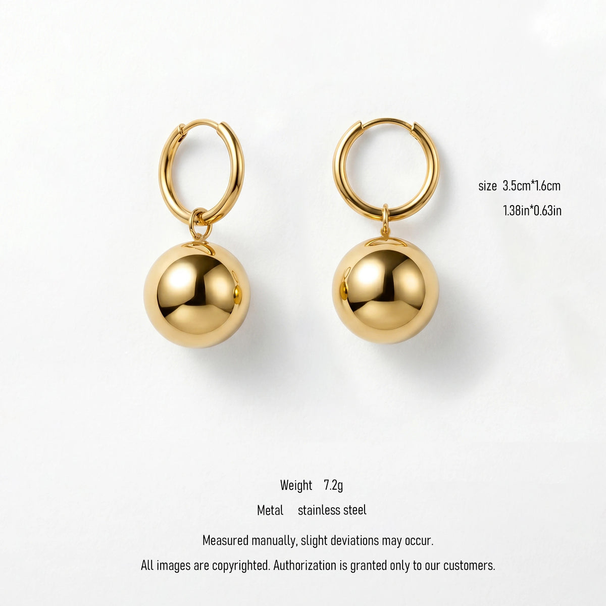 QIAOREN 10941 Wholesale Ball Charm Hoop Earrings Stainless Steel Gold Plated Hypoallergenic Trendy Women's Statement Jewelry