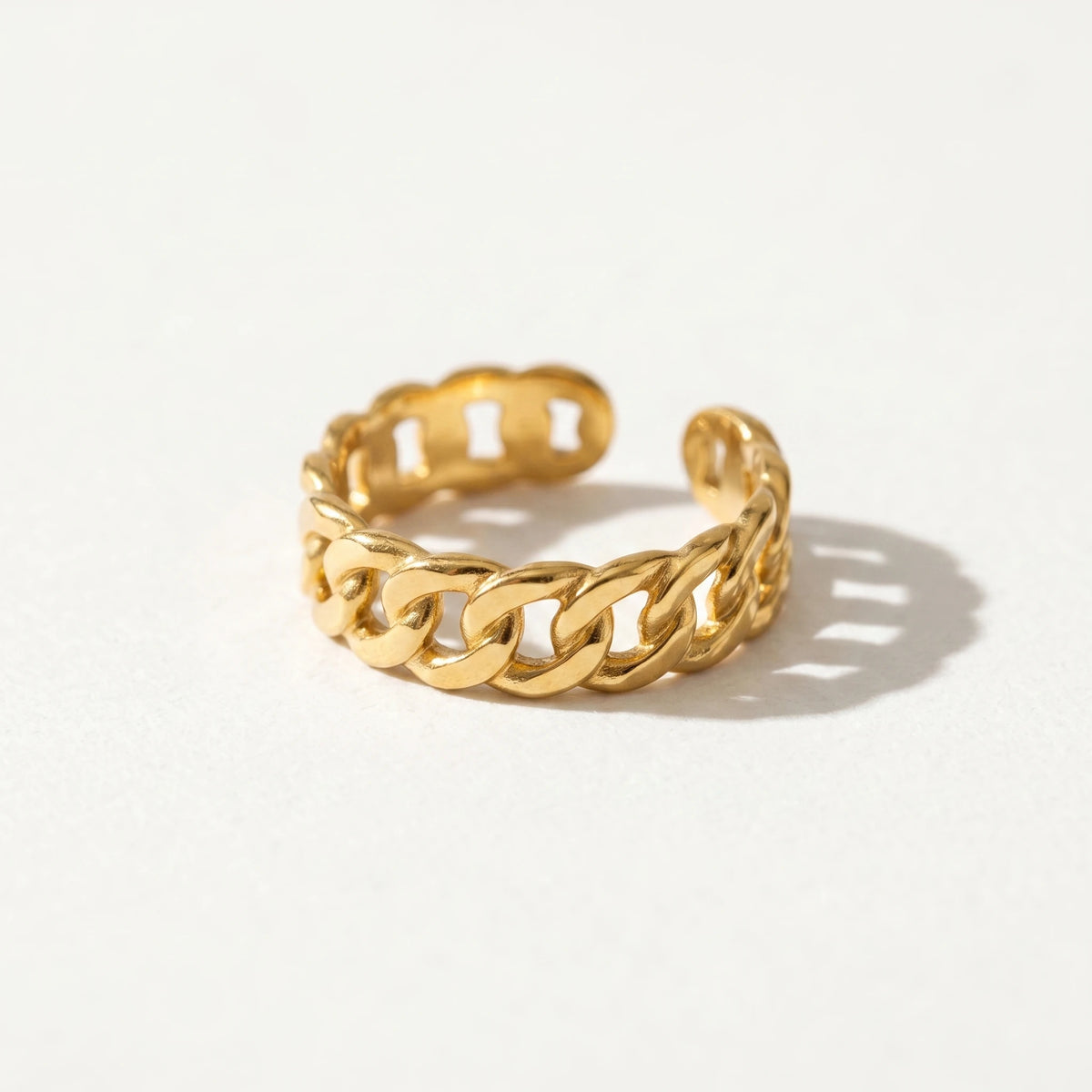 QIAOREN 13106-10 5Pcs 18K Gold Plated Stainless Steel Open Ring Set, Adjustable Stackable Durable Finger Rings