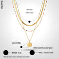 QIAOREN 14414 Layered Herringbone Colorful Bead Heart Pendant Necklace, Stainless Steel Multi Layer Chain Necklace Jewelry Gift