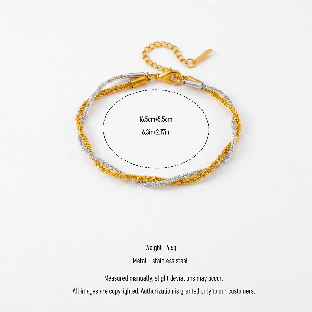 QIAOREN 13545 Two Tone Twisted Sparkly Wire Bracelet, Gold Silver Intertwined Thin Chain Wrist Jewelry