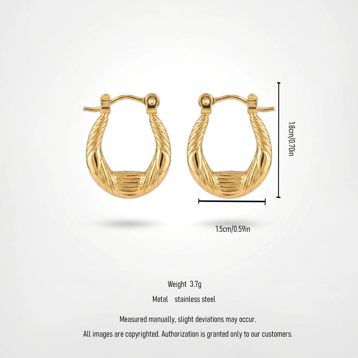 QIAOREN 12497  French Croissant Hoop Earrings Gold Stainless Steel Ribbed U-Shaped Twisted Rope Hoops Women US EU