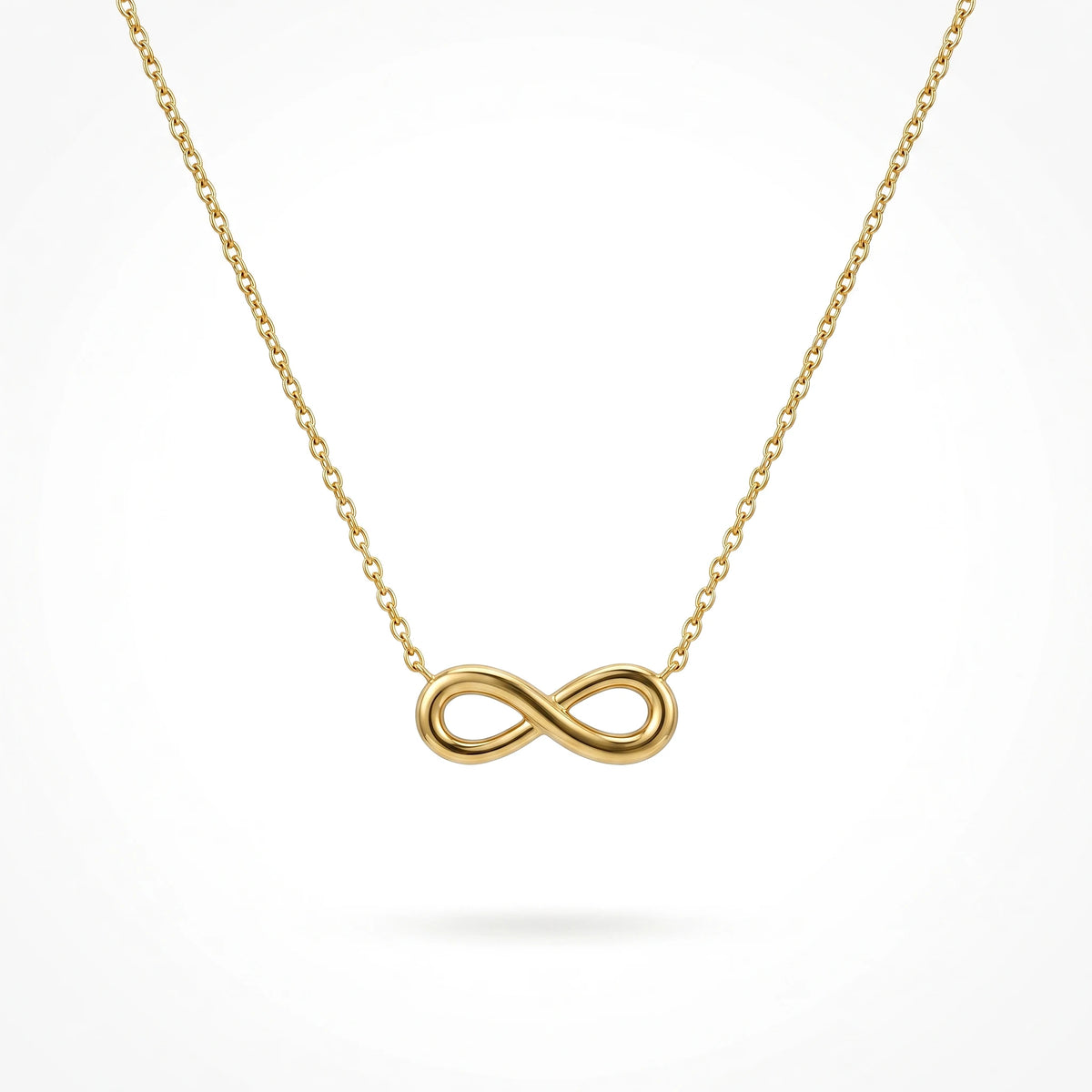 QIAOREN 13933 Thin Oval Link Chain Infinity Symbol Pendant Necklace, Polished Smooth Gold Eternal Love Collar Jewelry Gift