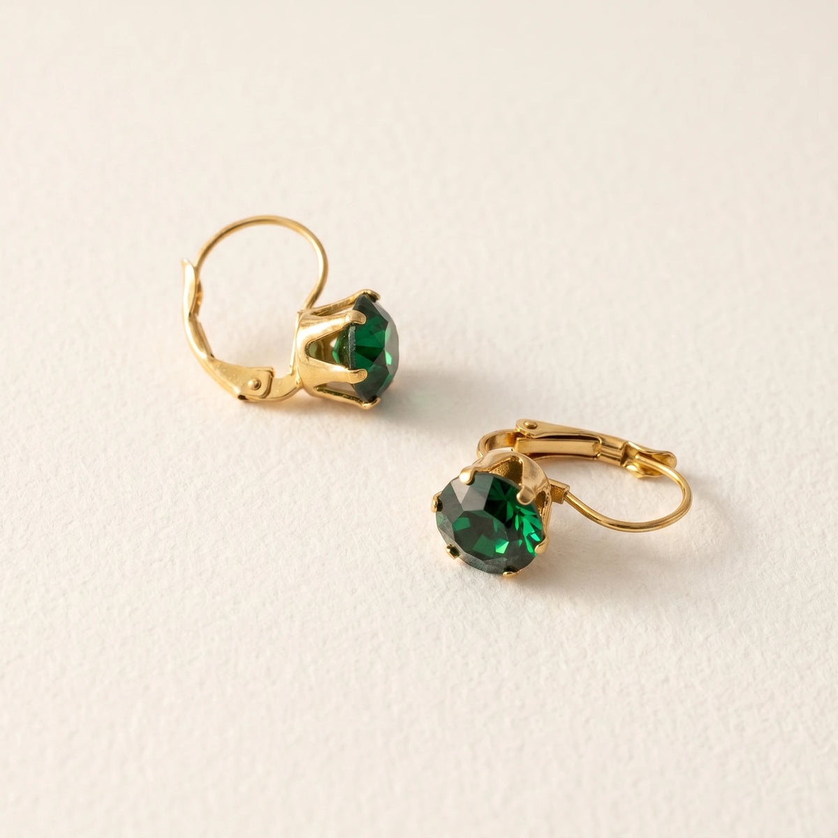 QIAOREN 12217-20  Waterproof Stainless Steel Gold Plated Round CZ Leverback Earrings Colorful Crystal Hoops for Women