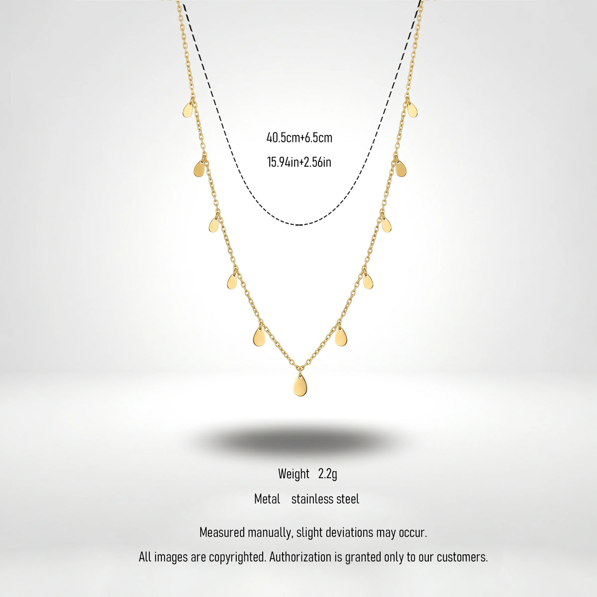 QIAOREN 13570 Gold Stainless Steel Teardrop Charm Necklace with Dainty Drop Pendant Minimalist Fashion Jewelry for Women
