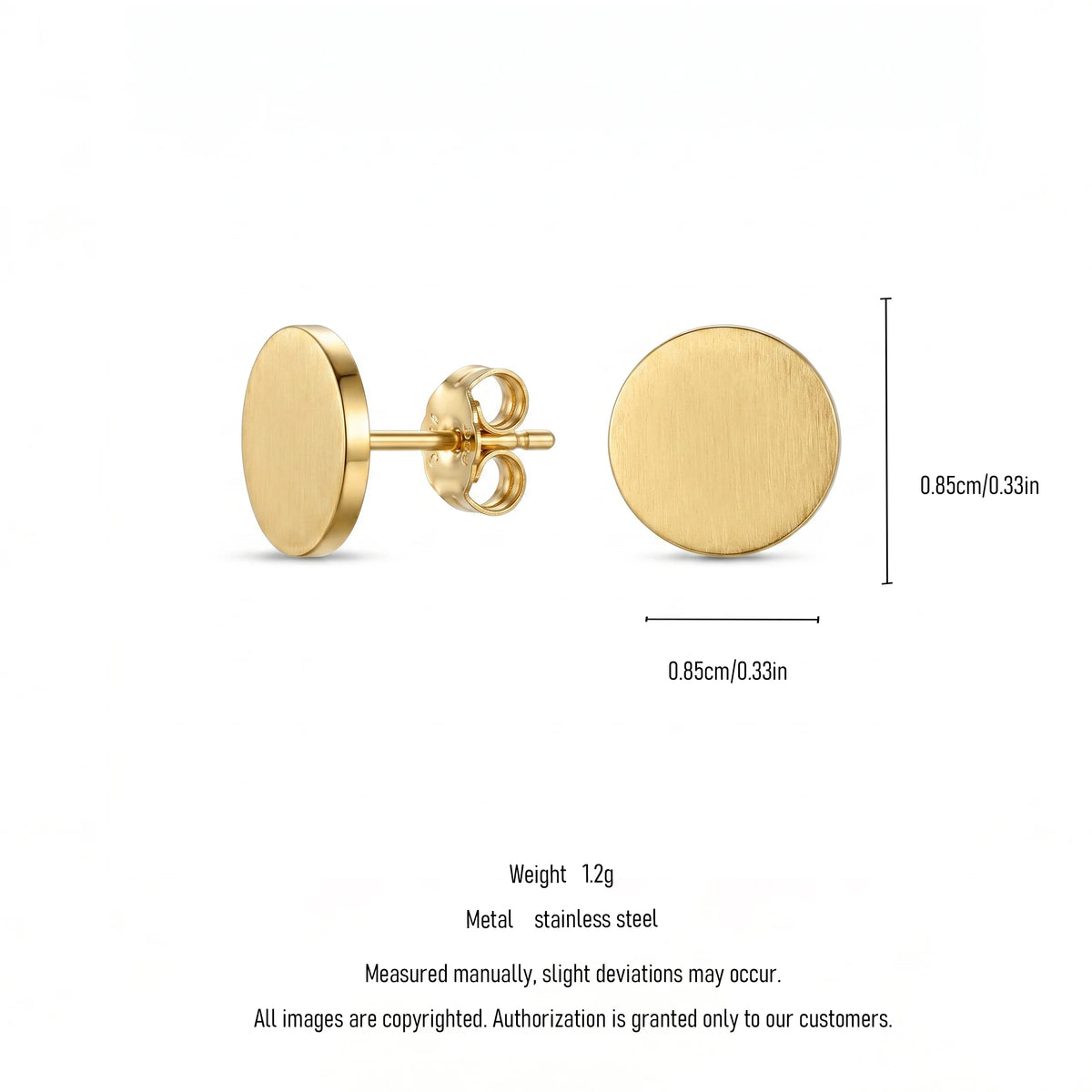 QIAOREN 11200 Elegant Solid Circle Stud Earrings Waterproof Stainless Steel Gold Minimalist Fashion Jewelry