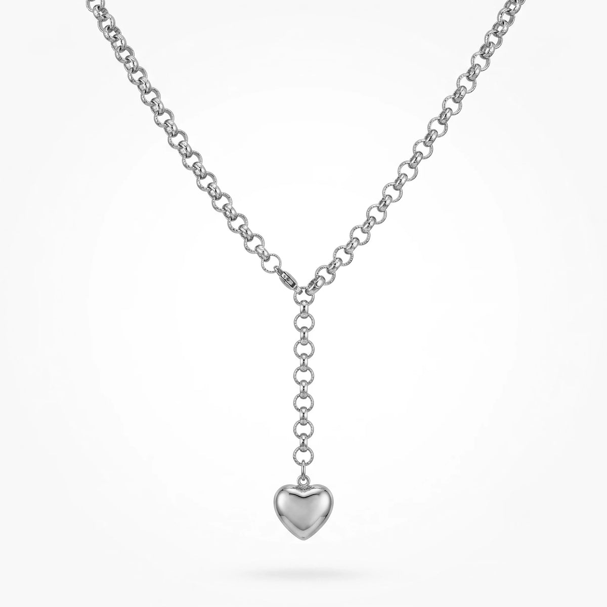 QIAOREN 11343 Stainless Steel Gold Y Drop Heart Pendant Necklace Adjustable Rolo Chain Women Daily Jewelry Gift