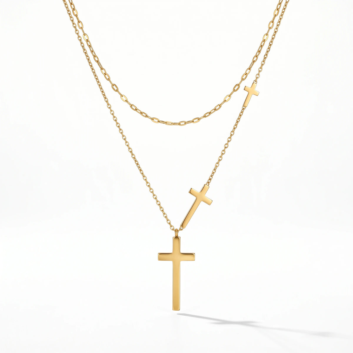 QIAOREN 13171 Stainless Steel Layered Cross Necklace Gold Plated Christian Faith Pendant Necklace Minimalist Jewelry for Women
