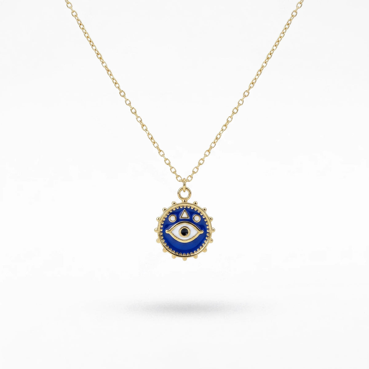 QIAOREN  12816 Tarnish Free 18K Gold Blue Necklace Round Nazar Medallion Pendant 316L Surgical Steel Spiritual Jewelry