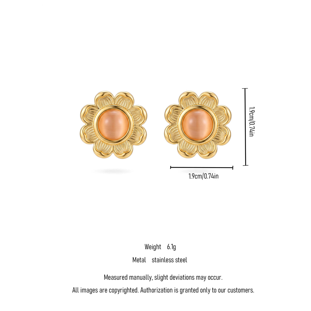 QIAOREN 13267 Gold Tone Daisy Flower Stud Earrings Inlaid Round Pink Cat Eye Stone Sunflower Shape Pin Studs Warm Retro Gentle
