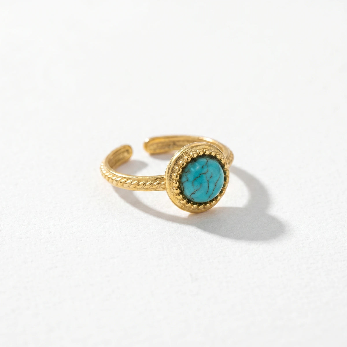 QIAOREN 5Pcs Gold Stainless Steel Turquoise Open Ring Set Irregular Hammered Crown Adjustable Boho Stackable Rings