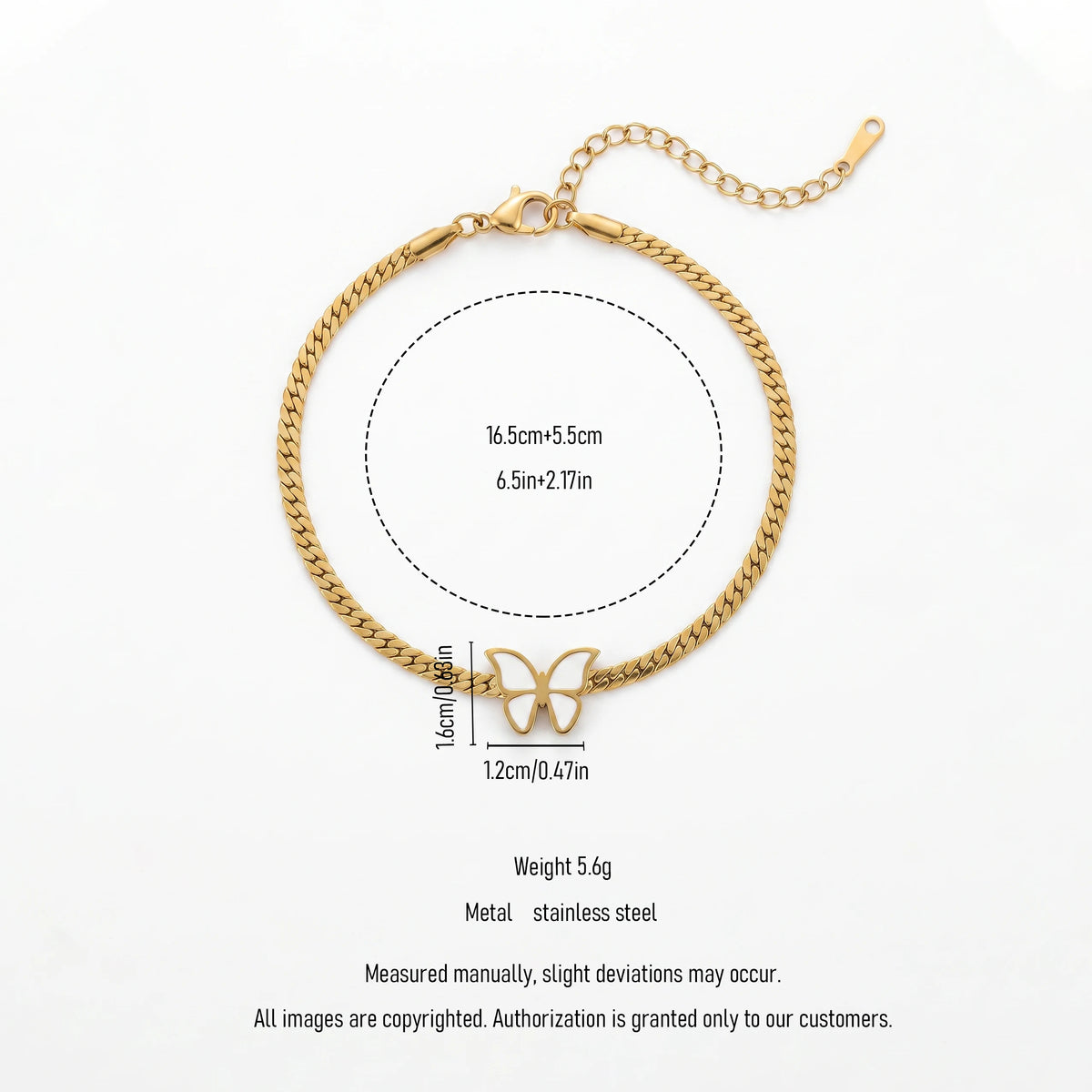 QIAOREN 13353 Gold Plated Stainless Steel Butterfly Curb Chain Bracelet Minimalist Dainty Jewelry for Women