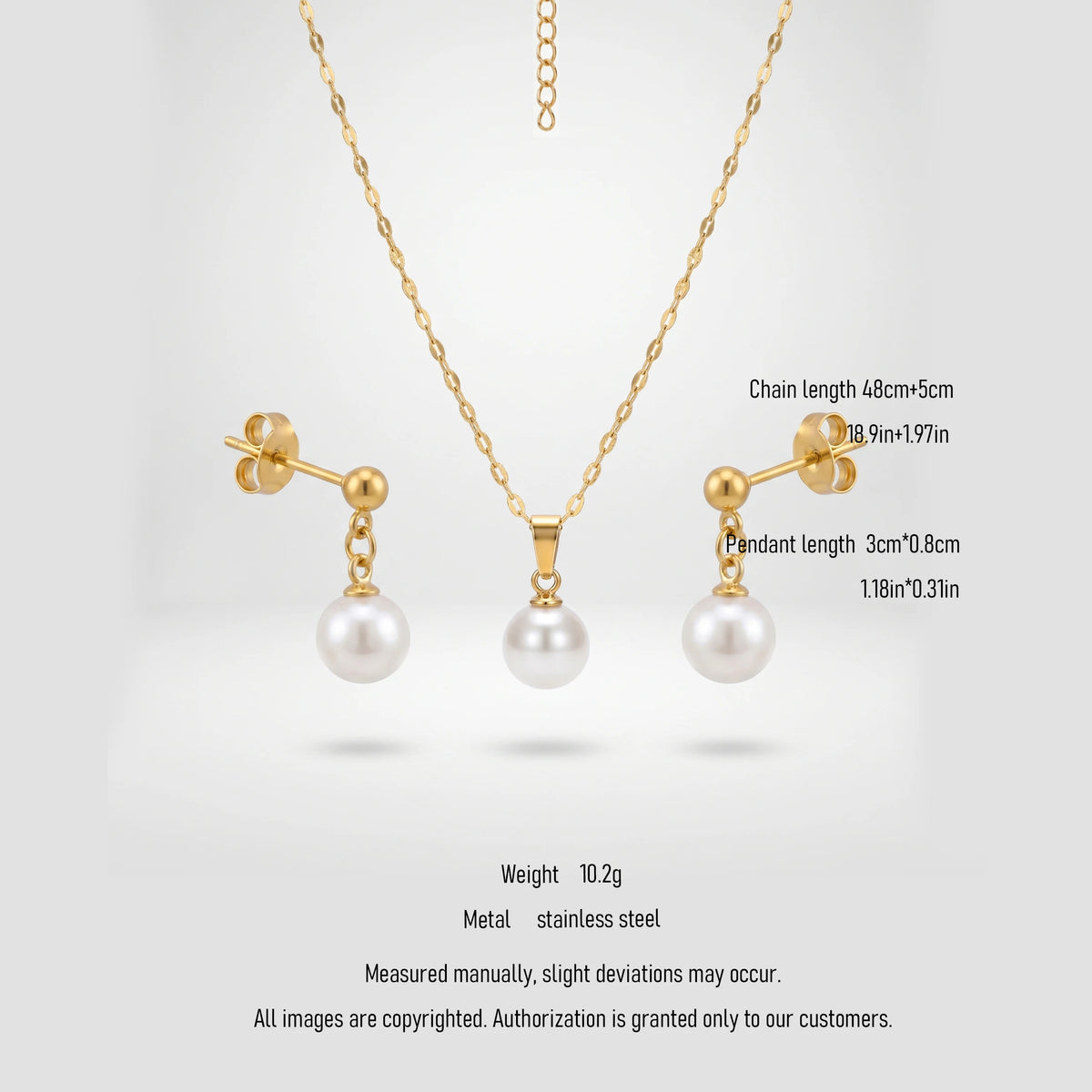 QIAOREN 11077 Contemporary Pearl Jewelry Set Stainless Steel Gold Pendant Necklace Elegant Gift for Women