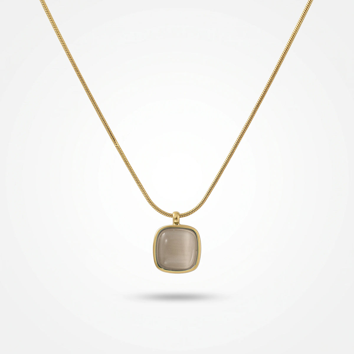 QIAOREN 13754-57  Multi Color Thin Snake Chain Pendant Necklaces with Rounded Square Cat Eye Stone Charms