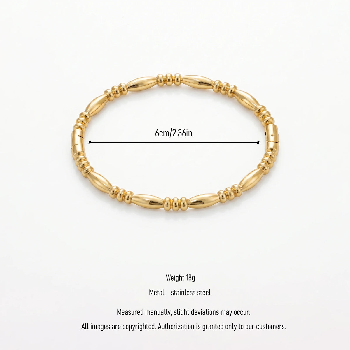 QIAOREN 12678 18K Gold Plated Stainless Steel Beaded Oval Bracelet Waterproof Tarnish Free Stretch Adjustable Women Jewelry