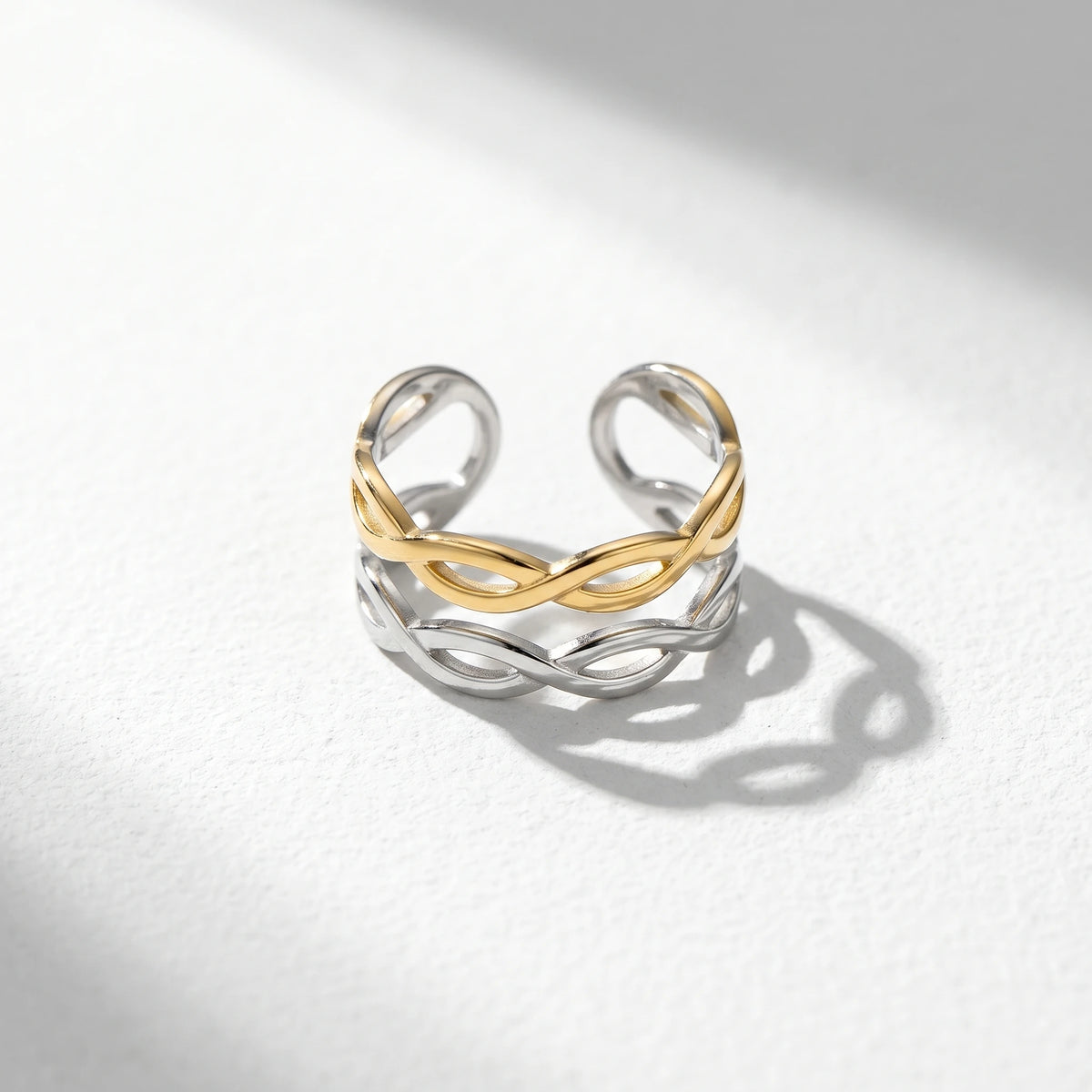 QIAOREN 13031-35 Gold Silver Plated Adjustable Open Stack Ring Set for Women Minimalist Geometric Statement Rings