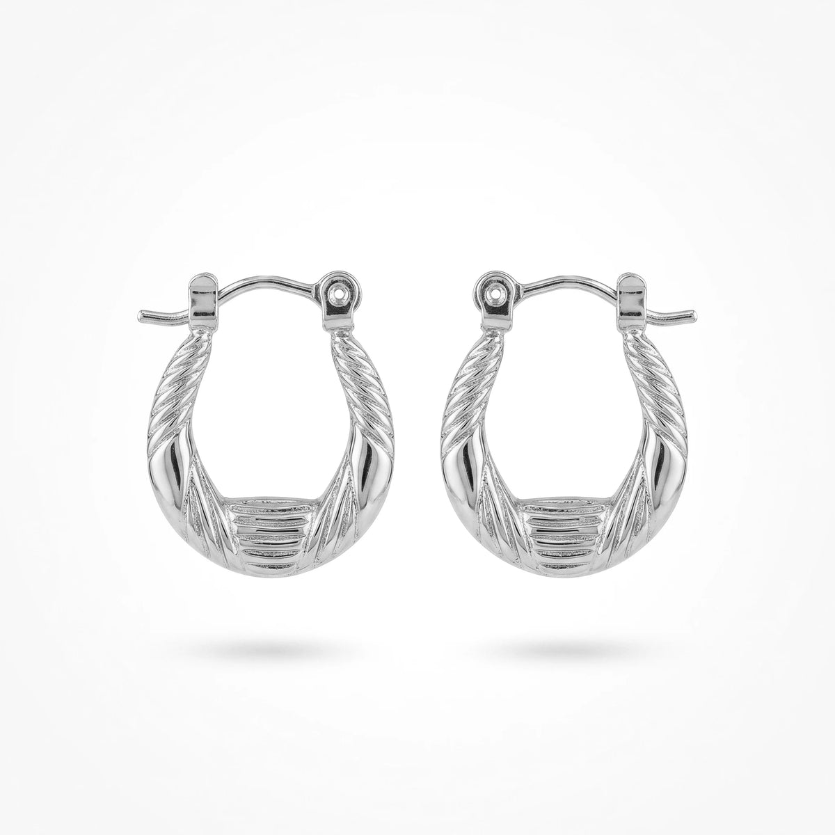 QIAOREN 12497  French Croissant Hoop Earrings Gold Stainless Steel Ribbed U-Shaped Twisted Rope Hoops Women US EU