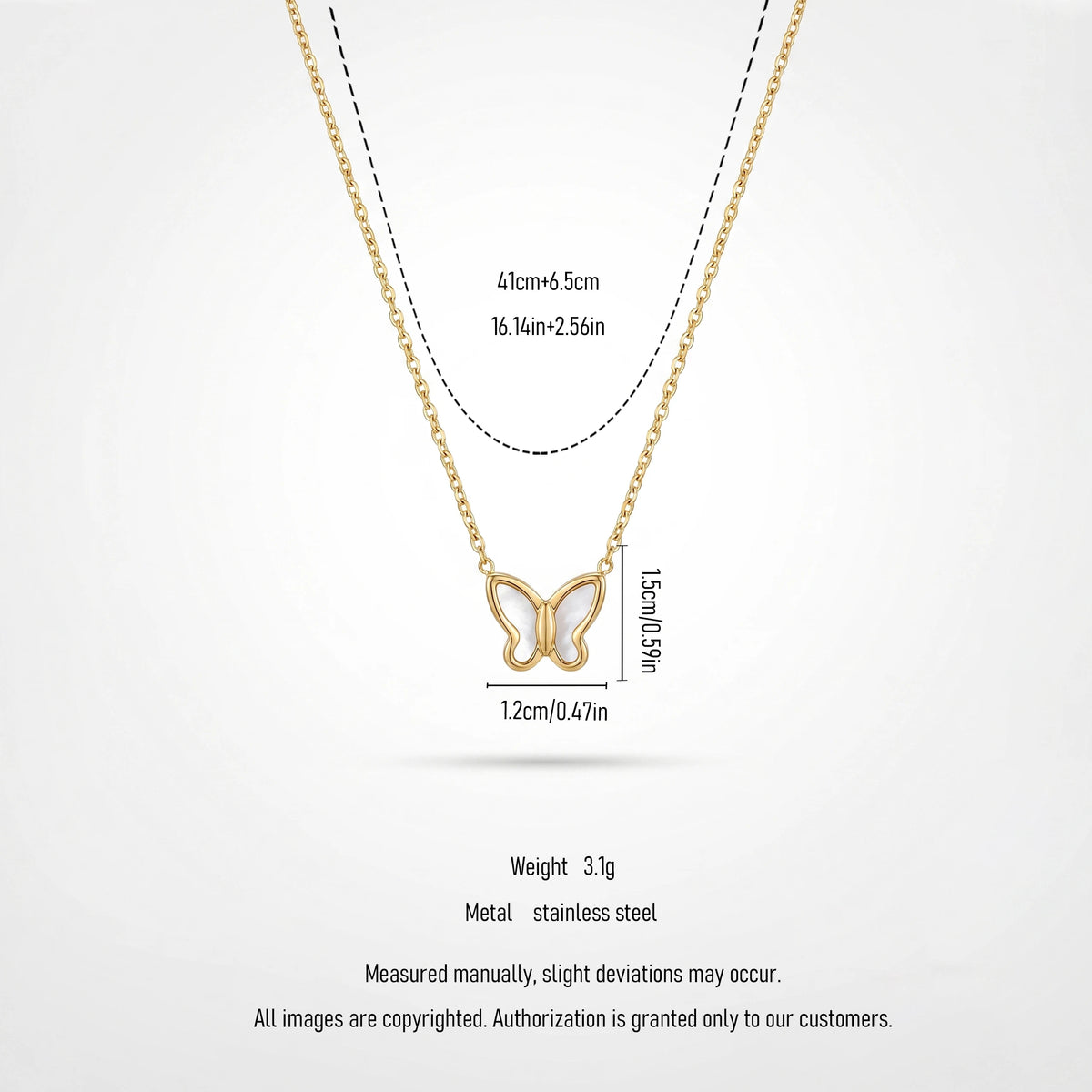 QIAOREN 13543 Dainty Hollow Butterfly Pendant Necklace with Natural Stone, Thin Gold Cable Chain