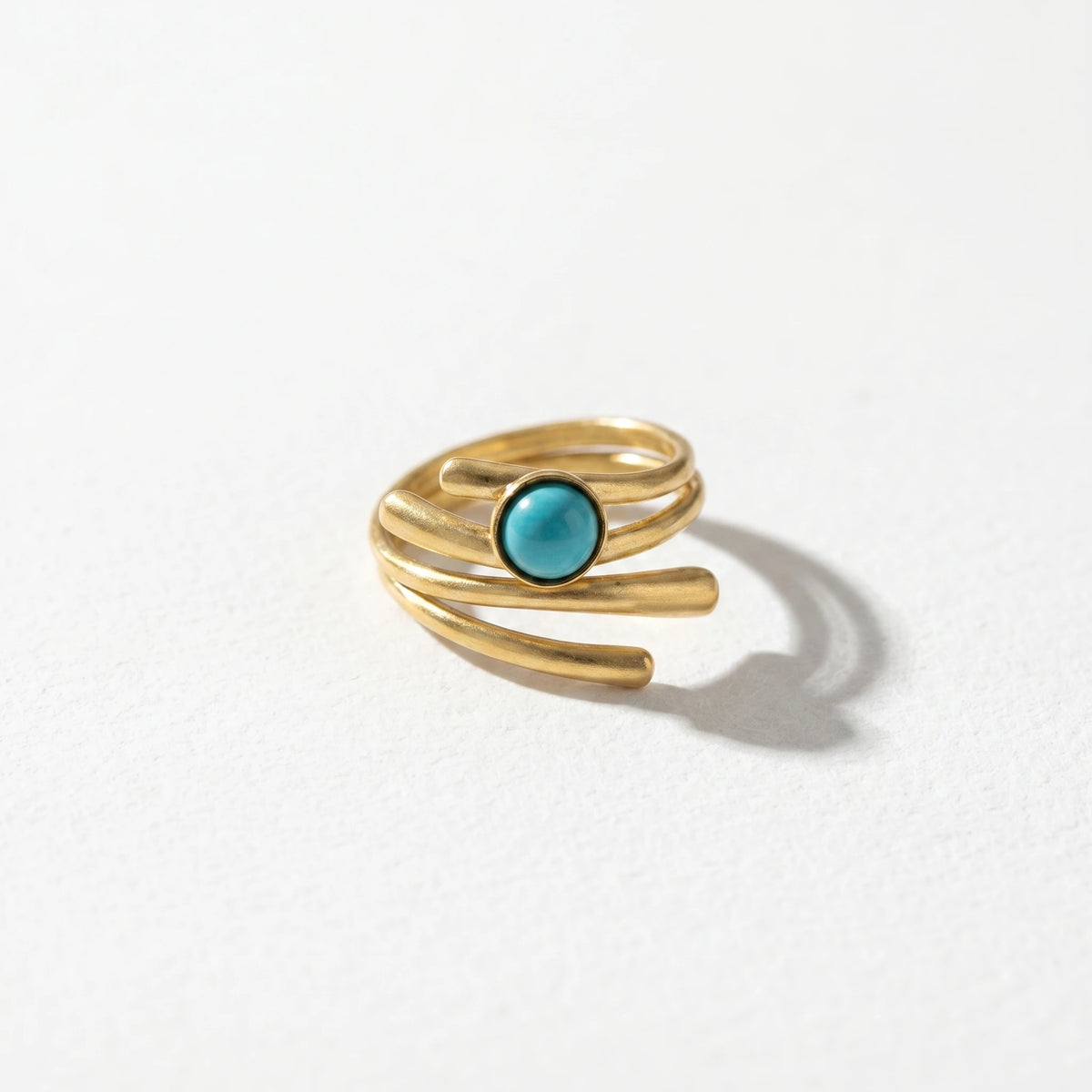QIAOREN 13151-55 5Pcs Gold Stainless Steel Turquoise Open Ring Set Geometric Stackable Adjustable Boho Waterproof Jewelry