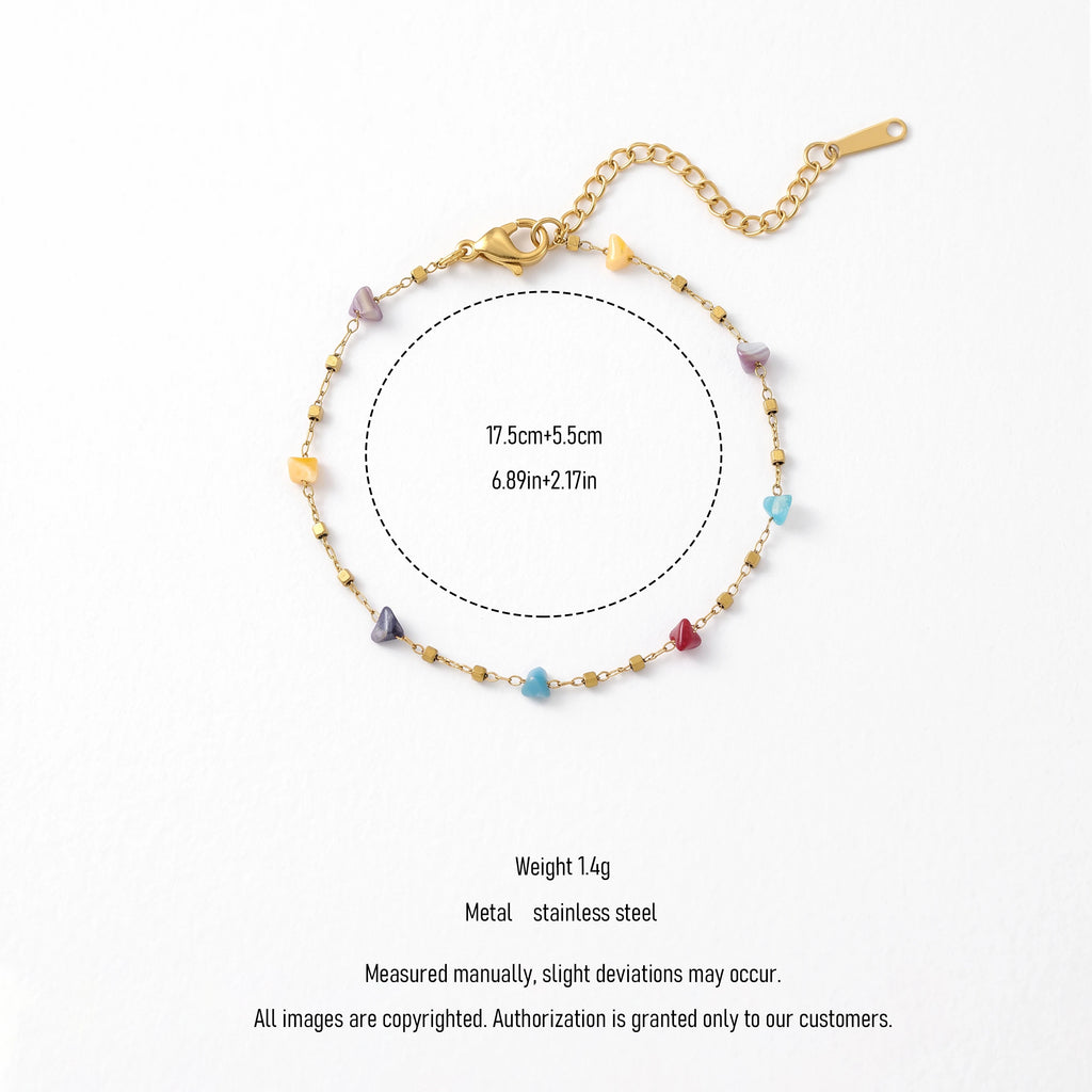 QIAOREN 13357 Gold Plated Stainless Steel Natural Stone Chip Bracelet Multicolor Gemstone Dainty Jewelry for Women