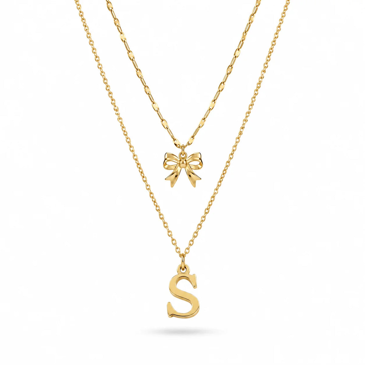QIAOREN A-Z 26 Letter Bow Initial Necklace Stainless Steel Gold Silver Alphabet Pendant Custom Jewelry