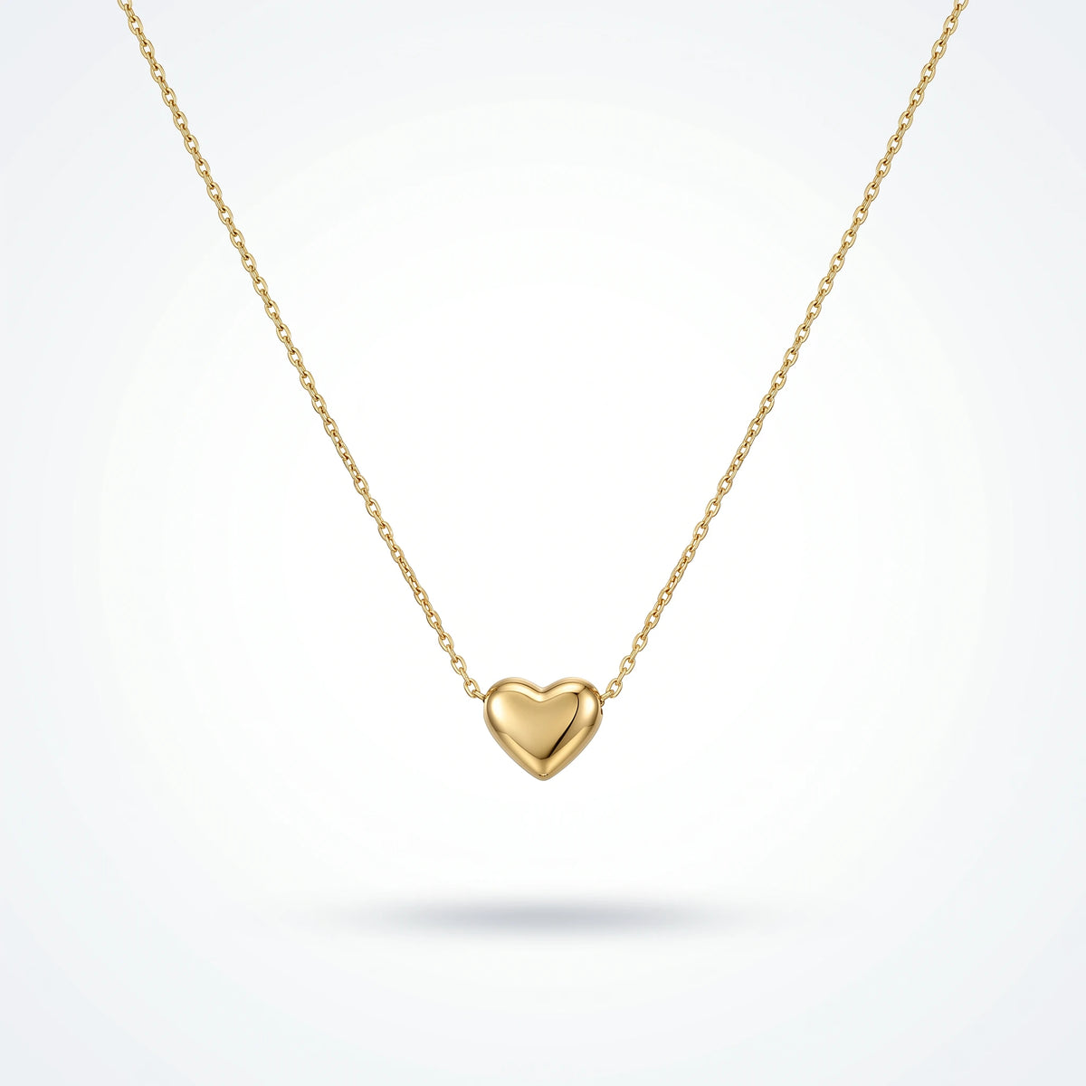 QIAOREN 13475 Minimalist Smooth Puffy Heart Pendant Necklace with Thin Delicate Cable Chain, Dainty Gold Necklace