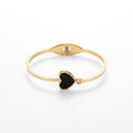 QIAOREN 13655 Opening Thin Bangle with Solid Black Enamel Heart & Tiny Side Zircon Charm Bangle