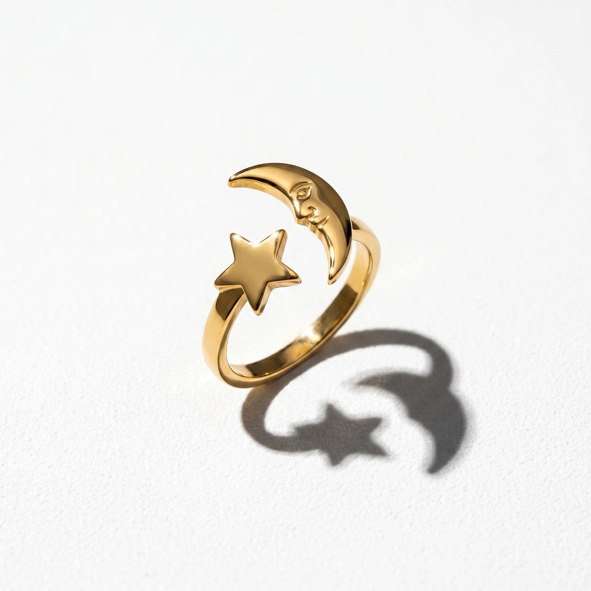 QIAOREN 13121-25 5Pcs 18K Gold Plated Stainless Steel Open Ring Set, Adjustable Stackable Durable Finger Rings