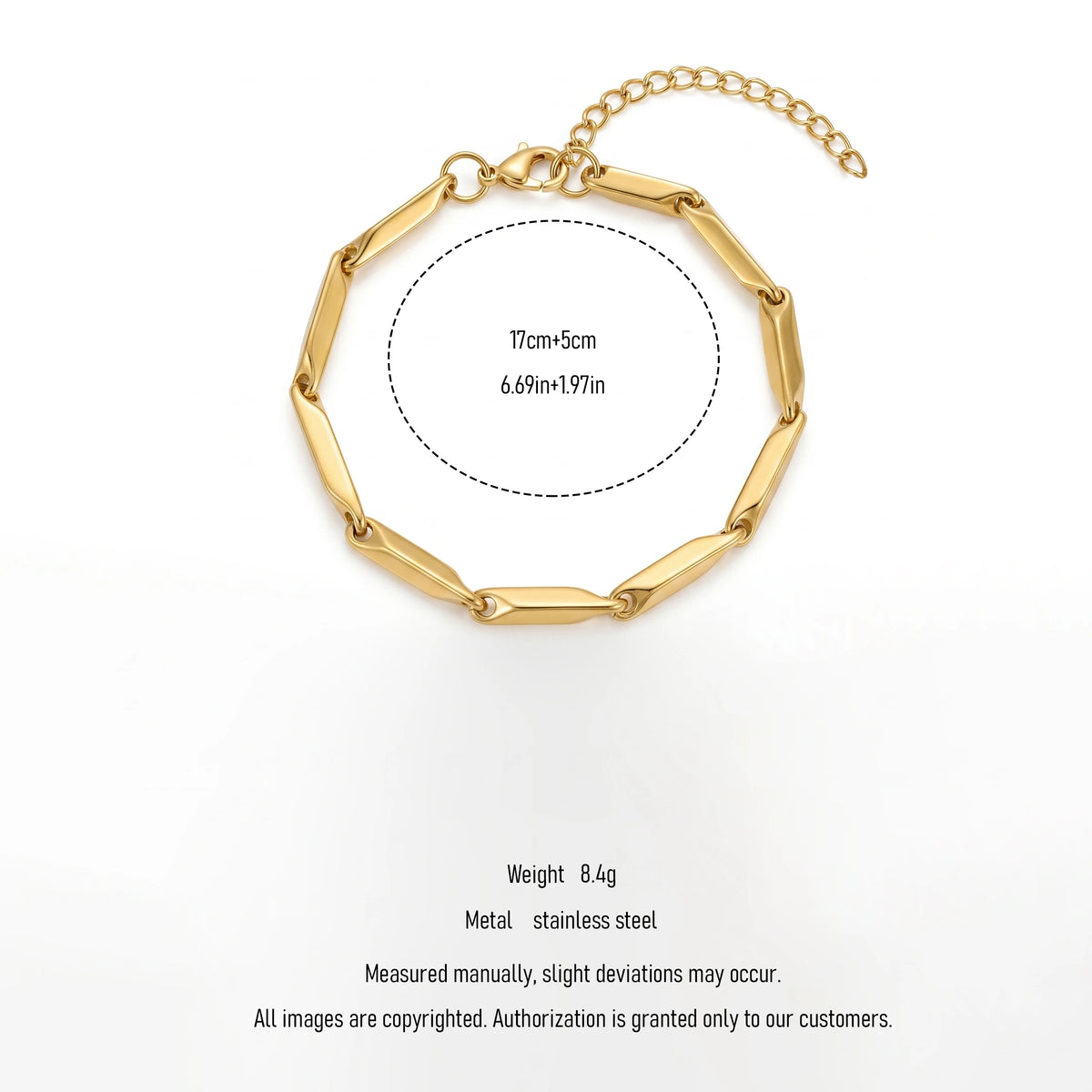 QIAOREN 11439 Sleek Minimalist Twisted Bar Link Bracelet 18K Gold Plated Stainless Steel Daily Wear Jewelry