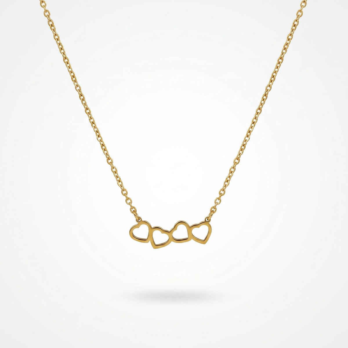 QIAOREN 11940 Trendy Four Linked Heart Necklace Stainless Steel 18K Gold Plated Dainty Interlocking Love Jewelry for Women US EU